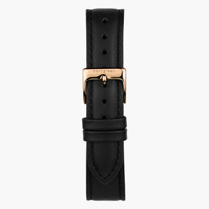 ブラックレザーウォッチストラップ - ローズゴールド - 36mm