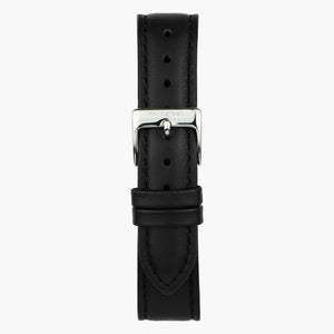 ブラックレザーウォッチストラップ - シルバー - 32mm
