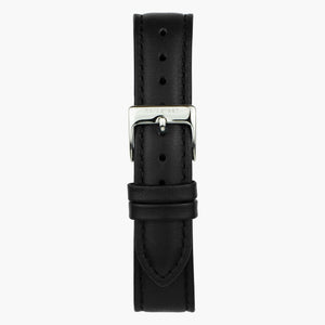 ブラックヴィーガンレザーウォッチストラップ - シルバー - 36mm