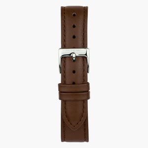 ブラウンレザーウォッチストラップ - シルバー - 32mm
