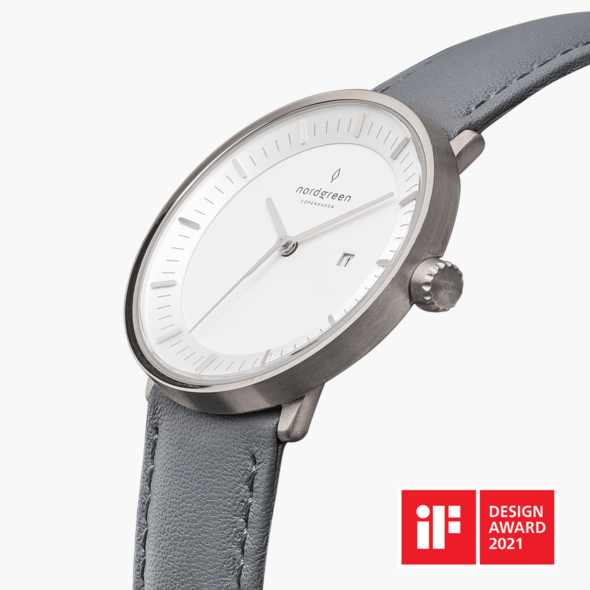 新品 Nordgreen 腕時計 シルバー、グレーレザー