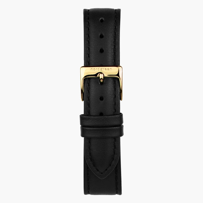 ST16POGOVEBL & 黒 ベルト 時計 ヴィーガンレザー ゴールド 16mm