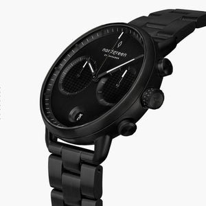 【新品】ノードグリーン メンズ腕時計 パイオニア 42mmシルバーケース ブラックフェイス ブラッククロコ型押しレザーベルト PI42SILEBCXX